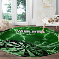 Personalized Darts Lightning Green Storm Round Carpet with Electric Energy Pattern and Dartboard Graphics - Wonder Print Shop