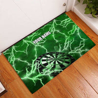 Personalized Darts Lightning Green Storm Rubber Doormat with Electric Energy Pattern and Dartboard Graphics - Wonder Print Shop