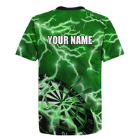 Personalized Darts Lightning Green Storm Rugby Jersey with Electric Energy Pattern and Dartboard Graphics - Wonder Print Shop