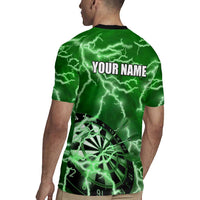 Personalized Darts Lightning Green Storm Rugby Jersey with Electric Energy Pattern and Dartboard Graphics - Wonder Print Shop