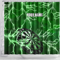 Personalized Darts Lightning Green Storm Shower Curtain with Electric Energy Pattern and Dartboard Graphics - Wonder Print Shop