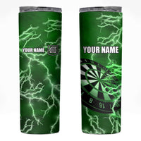 Personalized Darts Lightning Green Storm Skinny Tumbler with Electric Energy Pattern and Dartboard Graphics - Wonder Print Shop