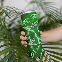 Personalized Darts Lightning Green Storm Skinny Tumbler with Electric Energy Pattern and Dartboard Graphics - Wonder Print Shop