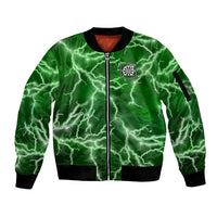 Personalized Darts Lightning Green Storm Sleeve Zip Bomber Jacket with Electric Energy Pattern and Dartboard Graphics - Wonder Print Shop
