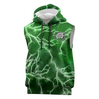 Personalized Darts Lightning Green Storm Sleeveless Hoodie with Electric Energy Pattern and Dartboard Graphics - Wonder Print Shop