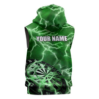 Personalized Darts Lightning Green Storm Sleeveless Hoodie with Electric Energy Pattern and Dartboard Graphics - Wonder Print Shop