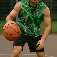 Personalized Darts Lightning Green Storm Sleeveless Hoodie with Electric Energy Pattern and Dartboard Graphics - Wonder Print Shop