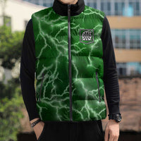 Personalized Darts Lightning Green Storm Sleeveless Puffer Jacket with Electric Energy Pattern and Dartboard Graphics - Wonder Print Shop