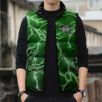 Personalized Darts Lightning Green Storm Sleeveless Puffer Jacket with Electric Energy Pattern and Dartboard Graphics - Wonder Print Shop