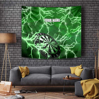 Personalized Darts Lightning Green Storm Tapestry with Electric Energy Pattern and Dartboard Graphics - Wonder Print Shop