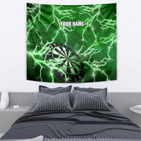 Personalized Darts Lightning Green Storm Tapestry with Electric Energy Pattern and Dartboard Graphics - Wonder Print Shop