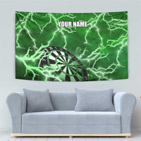 Personalized Darts Lightning Green Storm Tapestry with Electric Energy Pattern and Dartboard Graphics - Wonder Print Shop