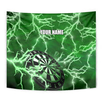 Personalized Darts Lightning Green Storm Tapestry with Electric Energy Pattern and Dartboard Graphics - Wonder Print Shop