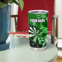 Personalized Darts Lightning Green Storm Tumbler Cup with Electric Energy Pattern and Dartboard Graphics - Wonder Print Shop
