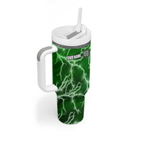Personalized Darts Lightning Green Storm Tumbler With Handle with Electric Energy Pattern and Dartboard Graphics - Wonder Print Shop