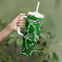Personalized Darts Lightning Green Storm Tumbler With Handle with Electric Energy Pattern and Dartboard Graphics - Wonder Print Shop