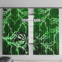 Personalized Darts Lightning Green Storm Window Curtain with Electric Energy Pattern and Dartboard Graphics - Wonder Print Shop