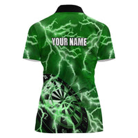 Personalized Darts Lightning Green Storm Women Polo Shirt with Electric Energy Pattern and Dartboard Graphics - Wonder Print Shop