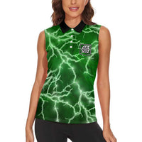 Personalized Darts Lightning Green Storm Women Sleeveless Polo Shirt with Electric Energy Pattern and Dartboard Graphics - Wonder Print Shop