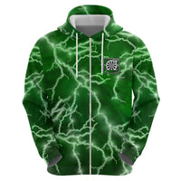 Personalized Darts Lightning Green Storm Zip Hoodie with Electric Energy Pattern and Dartboard Graphics - Wonder Print Shop