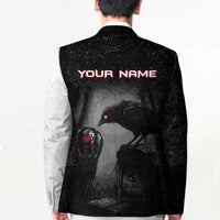Personalized Raven Billiards Blazer with Dark Cemetery Scene and Red Eye Crow Artwork - Wonder Print Shop