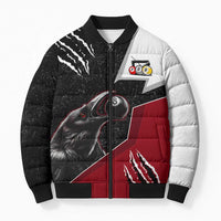Personalized Raven Billiards Bomber Puffer Jacket with Dark Cemetery Scene and Red Eye Crow Artwork - Wonder Print Shop