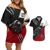 Personalized Raven Billiards Couples Matching Off Shoulder Short Dress and Hawaiian Shirt with Dark Cemetery Scene and Red Eye Crow Artwork - Wonder Print Shop