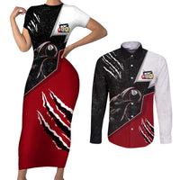 Personalized Raven Billiards Couples Matching Short Sleeve Bodycon Dress and Long Sleeve Button Shirt with Dark Cemetery Scene and Red Eye Crow Artwork - Wonder Print Shop