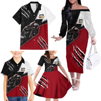 Personalized Raven Billiards Family Matching Off The Shoulder Long Sleeve Dress and Hawaiian Shirt with Dark Cemetery Scene and Red Eye Crow Artwork - Wonder Print Shop