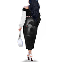 Personalized Raven Billiards Family Matching Off The Shoulder Long Sleeve Dress and Hawaiian Shirt with Dark Cemetery Scene and Red Eye Crow Artwork - Wonder Print Shop