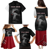 Personalized Raven Billiards Family Matching Puletasi and Hawaiian Shirt with Dark Cemetery Scene and Red Eye Crow Artwork - Wonder Print Shop