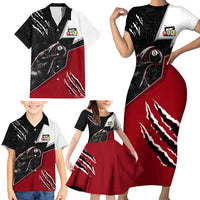 Personalized Raven Billiards Family Matching Short Sleeve Bodycon Dress and Hawaiian Shirt with Dark Cemetery Scene and Red Eye Crow Artwork - Wonder Print Shop