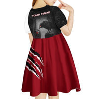 Personalized Raven Billiards Kid Short Sleeve Dress with Dark Cemetery Scene and Red Eye Crow Artwork - Wonder Print Shop