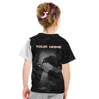 Personalized Raven Billiards Kid T Shirt with Dark Cemetery Scene and Red Eye Crow Artwork - Wonder Print Shop