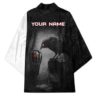 Personalized Raven Billiards Kimono with Dark Cemetery Scene and Red Eye Crow Artwork - Wonder Print Shop