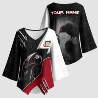 Personalized Raven Billiards Kimono Sleeve Blouse with Dark Cemetery Scene and Red Eye Crow Artwork - Wonder Print Shop