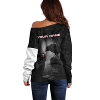 Personalized Raven Billiards Off Shoulder Sweater with Dark Cemetery Scene and Red Eye Crow Artwork - Wonder Print Shop
