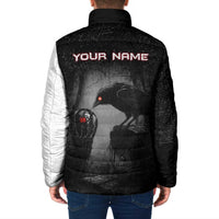 Personalized Raven Billiards Padded Jacket with Dark Cemetery Scene and Red Eye Crow Artwork - Wonder Print Shop