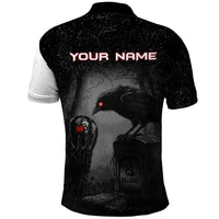 Personalized Raven Billiards Polo Shirt with Dark Cemetery Scene and Red Eye Crow Artwork - Wonder Print Shop