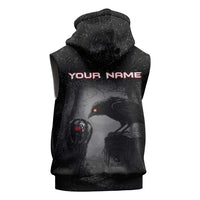 Personalized Raven Billiards Sleeveless Hoodie with Dark Cemetery Scene and Red Eye Crow Artwork - Wonder Print Shop