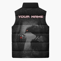 Personalized Raven Billiards Sleeveless Puffer Jacket with Dark Cemetery Scene and Red Eye Crow Artwork - Wonder Print Shop