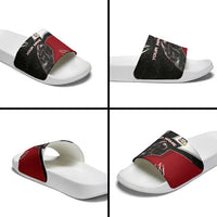 Personalized Raven Billiards Slide Sandals with Dark Cemetery Scene and Red Eye Crow Artwork - Wonder Print Shop