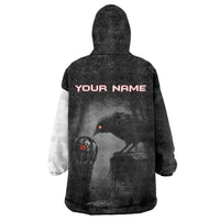 Personalized Raven Billiards Wearable Blanket Hoodie with Dark Cemetery Scene and Red Eye Crow Artwork - Wonder Print Shop