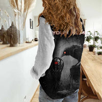 Personalized Raven Billiards Women Casual Shirt with Dark Cemetery Scene and Red Eye Crow Artwork - Wonder Print Shop