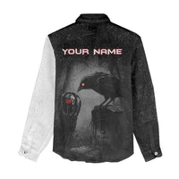 Personalized Raven Billiards Women Casual Shirt with Dark Cemetery Scene and Red Eye Crow Artwork - Wonder Print Shop