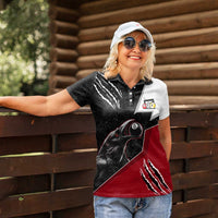 Personalized Raven Billiards Women Polo Shirt with Dark Cemetery Scene and Red Eye Crow Artwork - Wonder Print Shop
