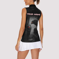 Personalized Raven Billiards Women Sleeveless Polo Shirt with Dark Cemetery Scene and Red Eye Crow Artwork - Wonder Print Shop