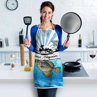 Personalized Crappie Fishing Apron with Lake Water Splash Scene and Sunrise Silhouette Angler Design - Wonder Print Shop