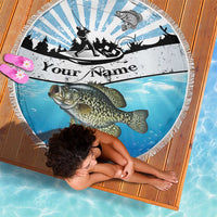 Personalized Crappie Fishing Beach Blanket with Lake Water Splash Scene and Sunrise Silhouette Angler Design - Wonder Print Shop