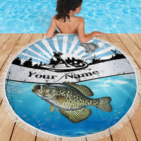 Personalized Crappie Fishing Beach Blanket with Lake Water Splash Scene and Sunrise Silhouette Angler Design - Wonder Print Shop